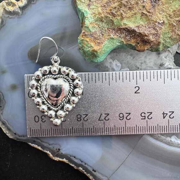Southwestern Style Sterling Silver Decorated Heart Dangle  Southwestern Style Sterling Silver Decorated Heart Dangle Earrings For Women